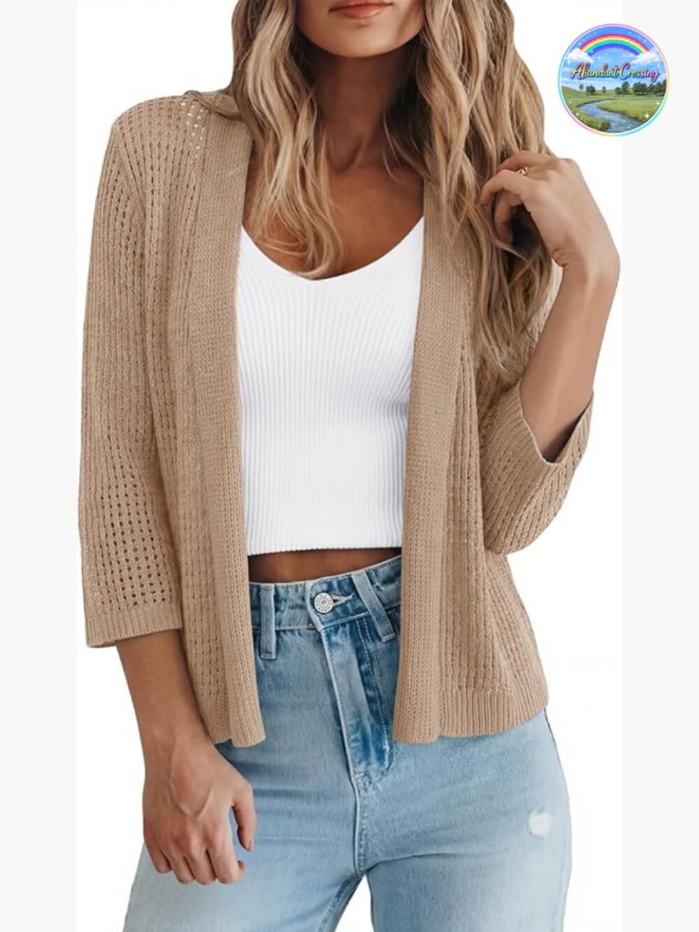 Women's 3/4 Sleeve Cardigan Shrug Openwork Knit Casual Tops